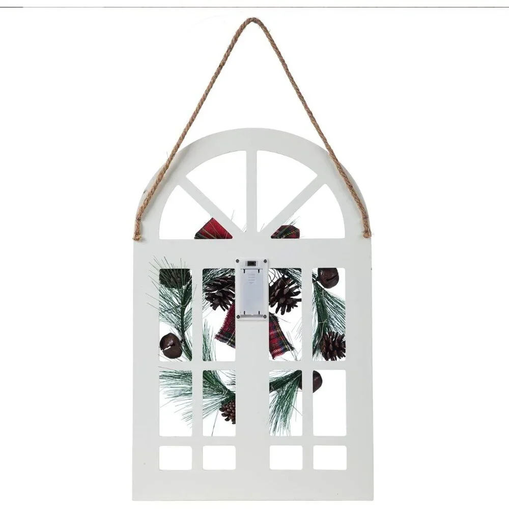 LED Wooden Christmas Wreath Wall Hanging for Elegant Holiday Decor | 16.5